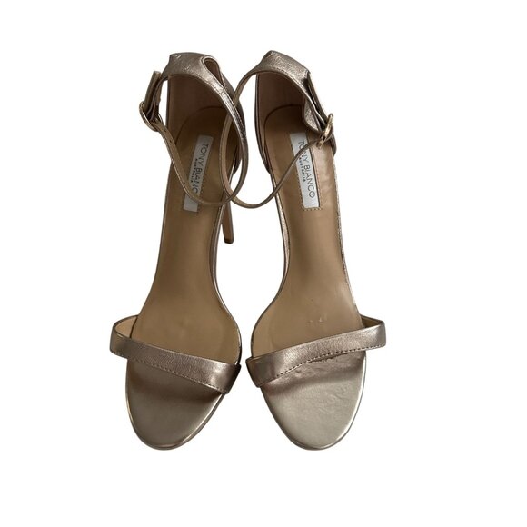 TONY BIANCO Brushed Gold Leather Stiletto Heels Sandals Size 7 - Picture 2 of 9